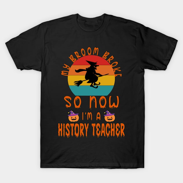 My Broom Broke So Now I'M A History Teacher - History Teacher Halloween Gift T-Shirt by Designerabhijit